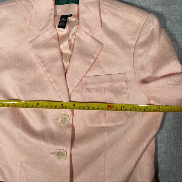 Ralph Lauren Linen Blazer Jacket Womens 2P Pink Notch Lapel Pockets Button Front - Picture 8 of 8